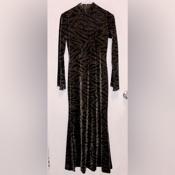 Vintage En Francais by Huey Waltzer glitter animal print long sleeve gown - Picture 1 of 12